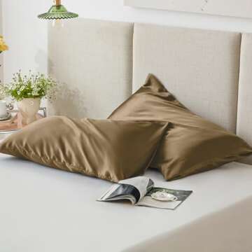 Love's cabin Satin Pillowcase for Hair and Skin (Brown, 20x30 inches) Similar to Silk Pillow Cases, Pillow Cases Queen Size Set of 2 - Satin Cooling Pillow Covers with Envelope Closure