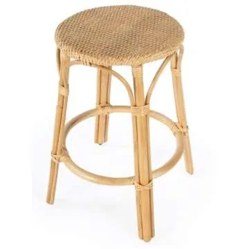 Home Square 24" H Transitional Natural Rattan Counter Stool - Set of 2