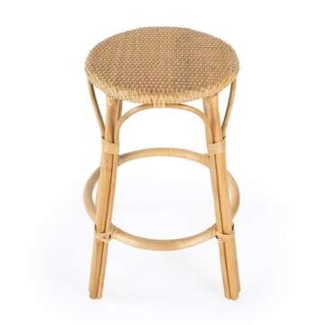 Home Square 24" H Transitional Natural Rattan Counter Stool - Set of 2