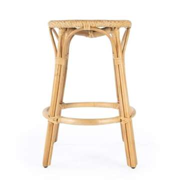 Home Square 24" H Transitional Natural Rattan Counter Stool - Set of 2
