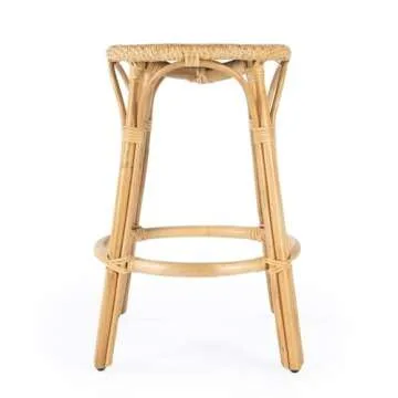 Home Square 24" H Transitional Natural Rattan Counter Stool - Set of 2