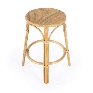 Home Square 24" H Transitional Natural Rattan Counter Stool - Set of 2
