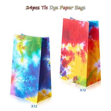 Zonon 24 Pcs Tie Dye Paper Bags Camouflage Treat/Goody Retro Gift Bags Colorful Tie Dye Paper Access...