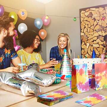 Zonon 24 Pcs Tie Dye Paper Bags Camouflage Treat/Goody Retro Gift Bags Colorful Tie Dye Paper Accessories Party Favor Decoration Supplies for Birthday (Classic Style)