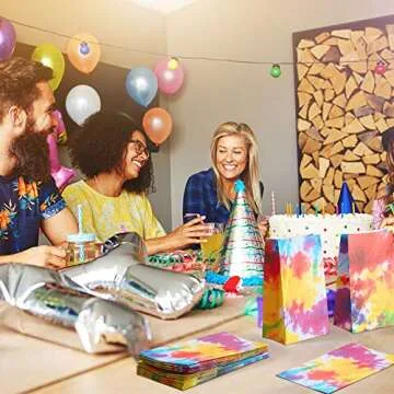 Zonon 24 Pcs Tie Dye Paper Bags Camouflage Treat/Goody Retro Gift Bags Colorful Tie Dye Paper Accessories Party Favor Decoration Supplies for Birthday (Classic Style)