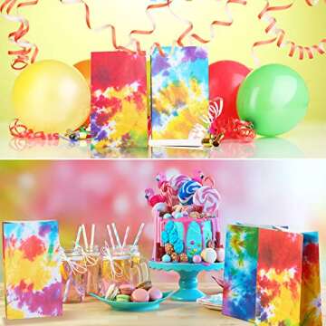 Zonon 24 Pcs Tie Dye Paper Bags Camouflage Treat/Goody Retro Gift Bags Colorful Tie Dye Paper Accessories Party Favor Decoration Supplies for Birthday (Classic Style)