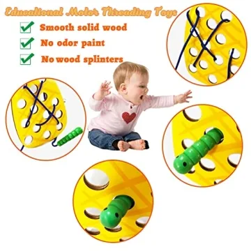 4 Pack Wooden Lacing Toy for Fine Motor Skill Development