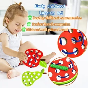 4 Pack Wooden Lacing Toy for Fine Motor Skill Development