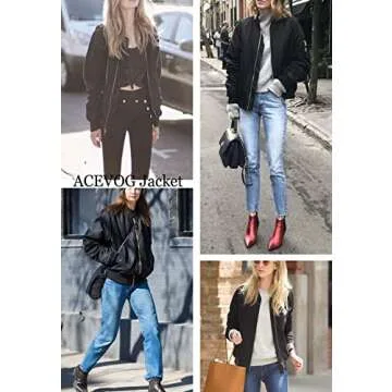 ACEVOG Women Casual Bomber Jacket Zip Up Fashion Oversized Jackets Coat, Black, Medium