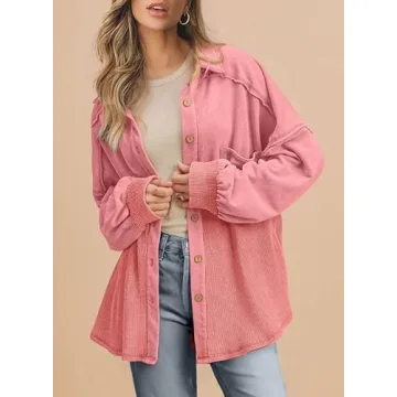 SHEWIN Women's Oversized Waffle Knit Shacket for Fall Fashion