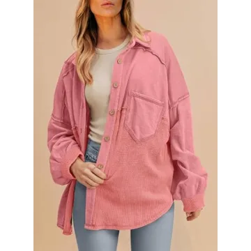 SHEWIN Women's Oversized Waffle Knit Shacket for Fall Fashion