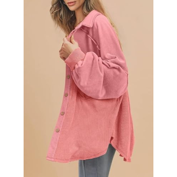 SHEWIN Women's Oversized Waffle Knit Shacket for Fall Fashion