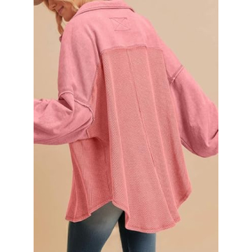 SHEWIN Women's Oversized Waffle Knit Shacket for Fall Fashion