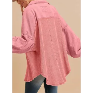 SHEWIN Women's Oversized Waffle Knit Shacket for Fall Fashion