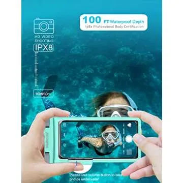 wellhouse Waterproof Phone Pouch, Waterproof Phone Case for iPhone 16 15 14 13 12 Pro Max XS Samsung, IPX8 3D Cellphone Dry Bag Beach Essentials (1 Pack - Crystal Green7.0, 7 inch)