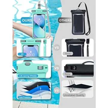 wellhouse Waterproof Phone Pouch, Waterproof Phone Case for iPhone 16 15 14 13 12 Pro Max XS Samsung, IPX8 3D Cellphone Dry Bag Beach Essentials (1 Pack - Crystal Green7.0, 7 inch)