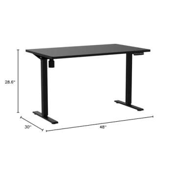 FLEXISPOT EN2 Whole-Piece Standing Desk with Clamp Power Strip, 48x30 Electric Stand Up Height Adjustable Desk with Cable Management (Black Frame + Black Top, 2 Packages)