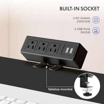 FLEXISPOT EN2 Whole-Piece Standing Desk with Clamp Power Strip, 48x30 Electric Stand Up Height Adjustable Desk with Cable Management (Black Frame + Black Top, 2 Packages)