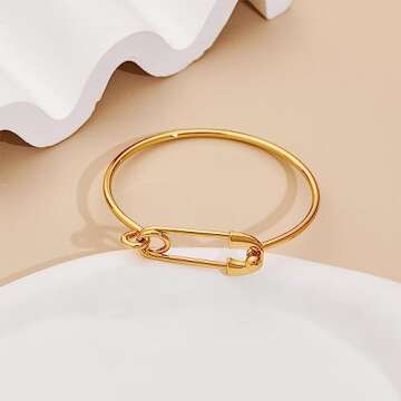 HESSAWELL Gold Link Bangle Bracelet for Women Simple Thin Cuff Bangle Bracelet Minimalist Jewelry