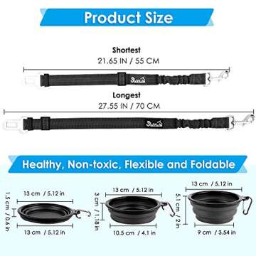 Adjustable Dog Car Seat Belt with Collapsible Bowl