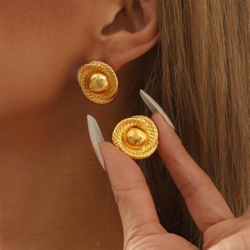 Chunky Gold Round Rope Disc Stud Earrings for Stylish Women