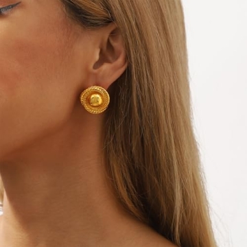 Chunky Gold Round Rope Disc Stud Earrings for Stylish Women