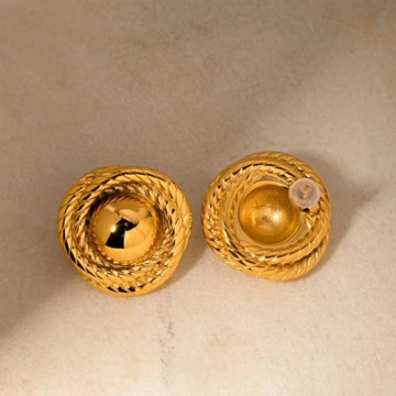 Chunky Gold Round Rope Disc Stud Earrings for Stylish Women