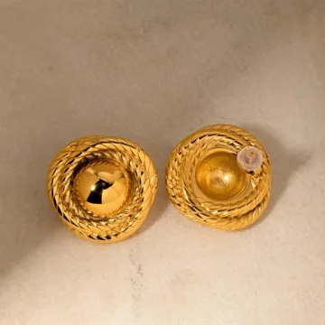 Chunky Gold Round Rope Disc Stud Earrings for Stylish Women