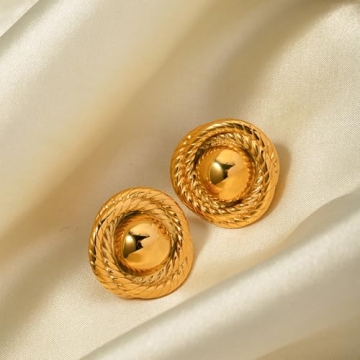 Chunky Gold Round Rope Disc Stud Earrings for Stylish Women