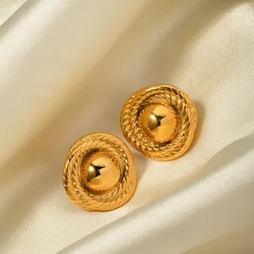 Chunky Gold Round Rope Disc Stud Earrings for Stylish Women