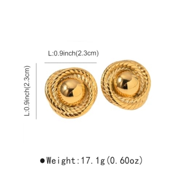Chunky Gold Round Rope Disc Stud Earrings for Stylish Women