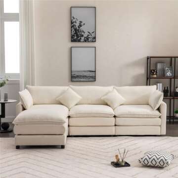 KEVINSPACE 101.18" L-Shaped Sectional Couches, Modular Sectional Sofas, Comfort L Sofa Couch for Living Room Sleeper Comfy Furniture Modern Couch Sofa with Chaise Ottoman Office Apartment Beige