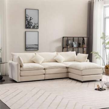 KEVINSPACE 101.18" L-Shaped Sectional Couches, Modular Sectional Sofas, Comfort L Sofa Couch for Living Room Sleeper Comfy Furniture Modern Couch Sofa with Chaise Ottoman Office Apartment Beige