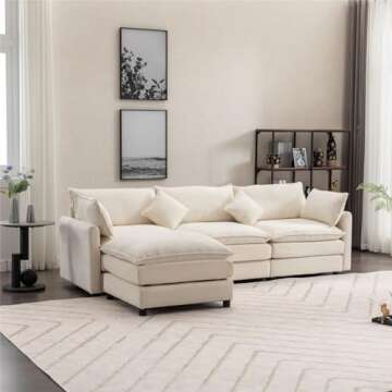 KEVINSPACE 101.18" L-Shaped Sectional Couches, Modular Sectional Sofas, Comfort L Sofa Couch for Living Room Sleeper Comfy Furniture Modern Couch Sofa with Chaise Ottoman Office Apartment Beige
