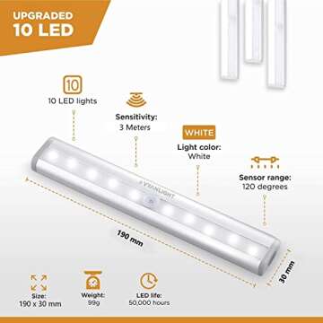 VYANLIGHT Motion Sensor LED Under Cabinet Lights, 10 LED Light Strips for Closet, Kitchen, Bathroom,...