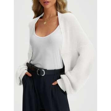 LILLUSORY Bolero Shrug Cropped Cardigan Sweater Fall Batwing Cute Casual Y2k Going Out Long Sleeve Open Front Knitted Sweaters 2025 White M