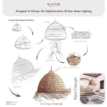 Rowabi Rattan Pendant Light - Bamboo Pendant Light, Boho Lamp, Rattan Furniture, Patio Pendant Light, Farmhouse, Bohemian Lampshade