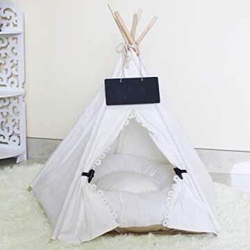 Norgail Pet Teepee Tent for Dogs Puppy Cat Bed Portable White Canvas Dog Cute House Indoor Outdoor Tent Small Medium Pet Teepee with Floor Mat 24inch