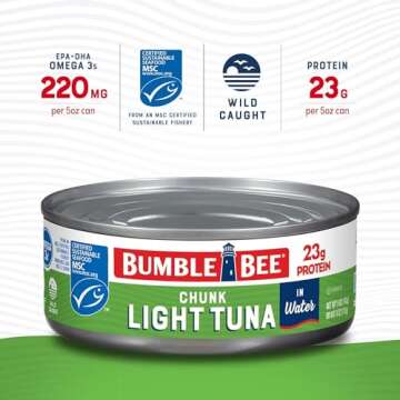 Bumble Bee Chunk Light Tuna In Water, 5 oz Cans (Pack of 10) - Wild Caught Skipjack Tuna - 23g Prote...