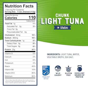 Bumble Bee Chunk Light Tuna In Water, 5 oz Cans (Pack of 10) - Wild Caught Skipjack Tuna - 23g Protein Per Serving - MSC Certified Sustainable Seafood, Non-GMO, Gluten Free, Kosher