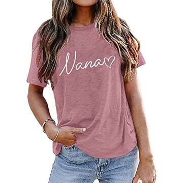 Nana T Shirt Women Funny Letter Print Love Heart Graphic Grandma Gift Tops Tees Casual Short Sleeve ...