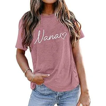 Nana T Shirt Women Funny Letter Print Love Heart Graphic Grandma Gift Tops Tees Casual Short Sleeve ...