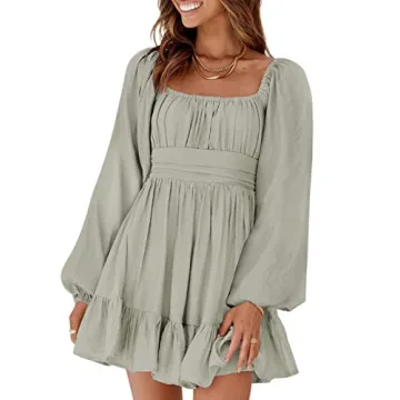 Dokotoo Women's 2024 Square Neck Summer Dress - Grey Ruffle Mini