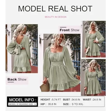 Dokotoo Square Neck Summer Dress for Women - Grey