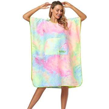 FLYILY Beach Changing Towel Surf Poncho Robe Hooded Wetsuit Adjustable Sleeves Surfing Swimming Bathing (TieDye01, Large - Fit for Men&Women)