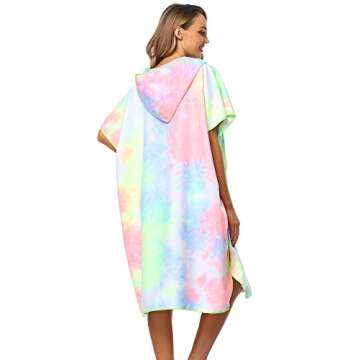 FLYILY Beach Changing Towel Surf Poncho Robe Hooded Wetsuit Adjustable Sleeves Surfing Swimming Bathing (TieDye01, Large - Fit for Men&Women)