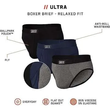 SAXX Underwear Co. Men's Underwear - Ultra Super Soft Briefs with Built-in Pouch Support Pack of 3, Classic Ultra 18, X-Large