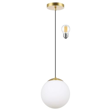 KoKo&Yukina 6-inch Mini Modern Globe Pendant Light Opal Glass with Brass Finish Contemporary Mid Cen...