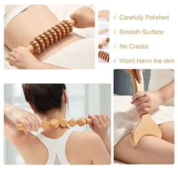 OYHMC Wood Therapy Massage Tools Professional Maderoterapia Kit Body Sculpting Tools for Lymphatic Drainage and Anti-Cellulite.Wood Massager Roller Rpoe for Back and Muscle Pain Relief (5pcs)