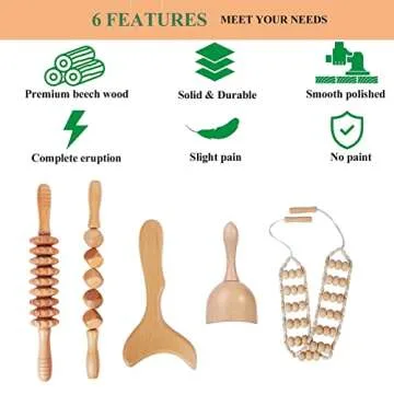 OYHMC Wood Therapy Massage Tools Professional Maderoterapia Kit Body Sculpting Tools for Lymphatic Drainage and Anti-Cellulite.Wood Massager Roller Rpoe for Back and Muscle Pain Relief (5pcs)